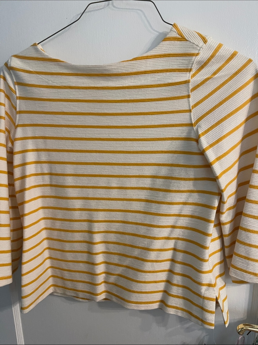 Old Navy Yellow and White Striped Long-Sleeve Boatneck Top